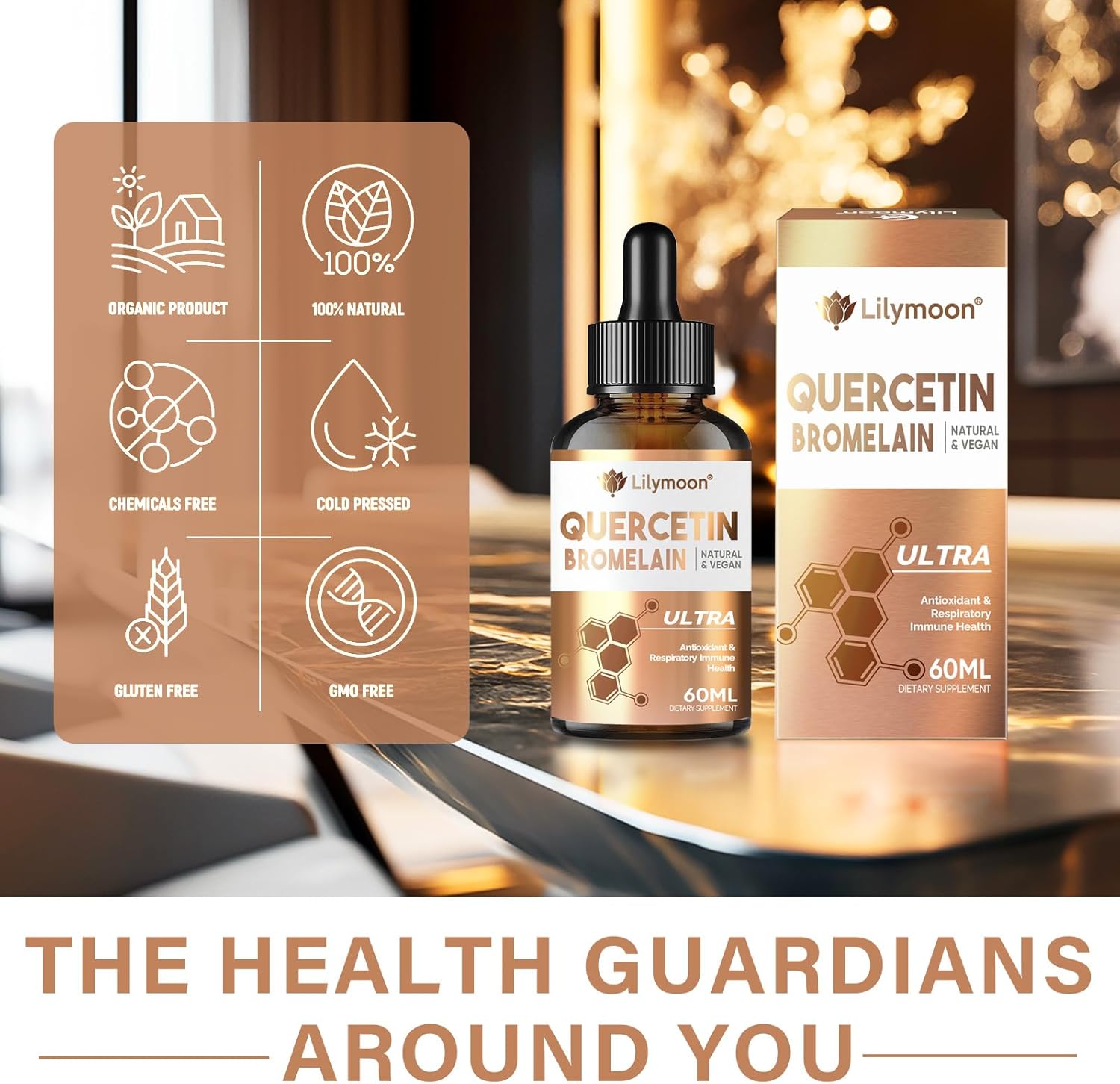 Lilymoon Quercetin Drops with Bromelain for Antioxidant Support, Immune & Respiratory Health, Natural Vegan Formula