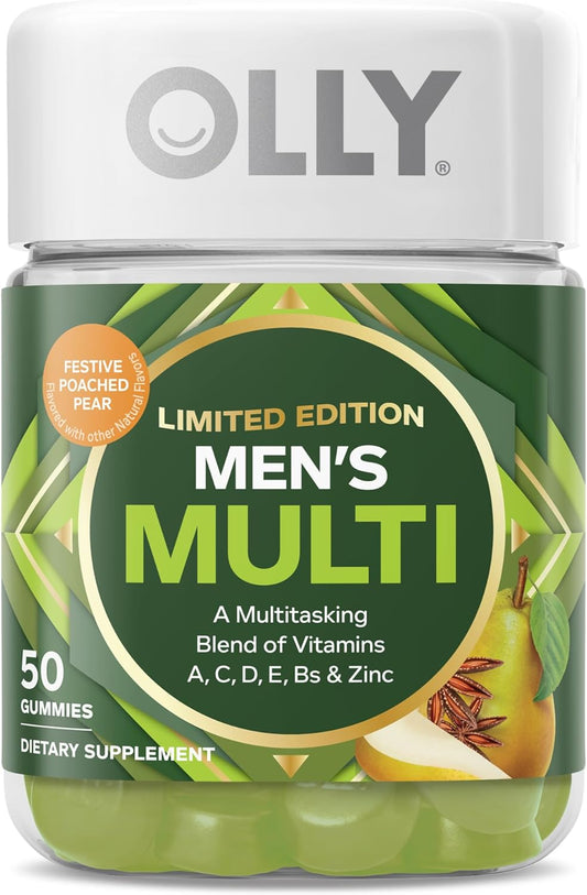 Limited Edition OLLY Men's Multi-Vitamin with Vitamins A, C, D, E, B, Zinc, Festive Poached Cider Flavor - 50ct Bottle