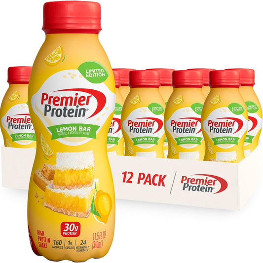 Limited Edition Premier Protein Shake: Lemon Bar Flavor, 30g Protein, 1g Sugar, 24 Vitamins & Minerals, 11.5 oz, Pack of 12