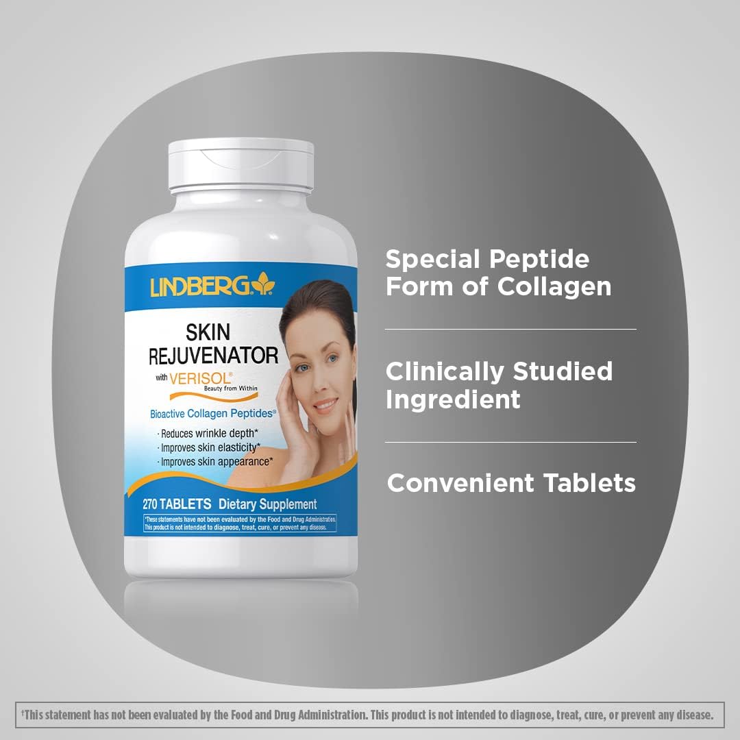 Lindberg Collagen Peptides Supplement | 270 Tablets | Promotes Healthy Hair, Skin, and Nails | Skin Rejuvenator with Verisol