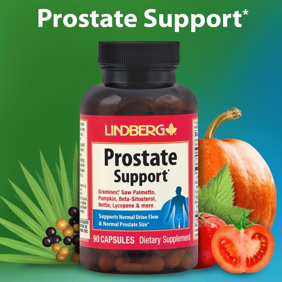 Lindberg Saw Palmetto Prostate Supplement for Men - 180 Capsules, Non-GMO & Gluten Free