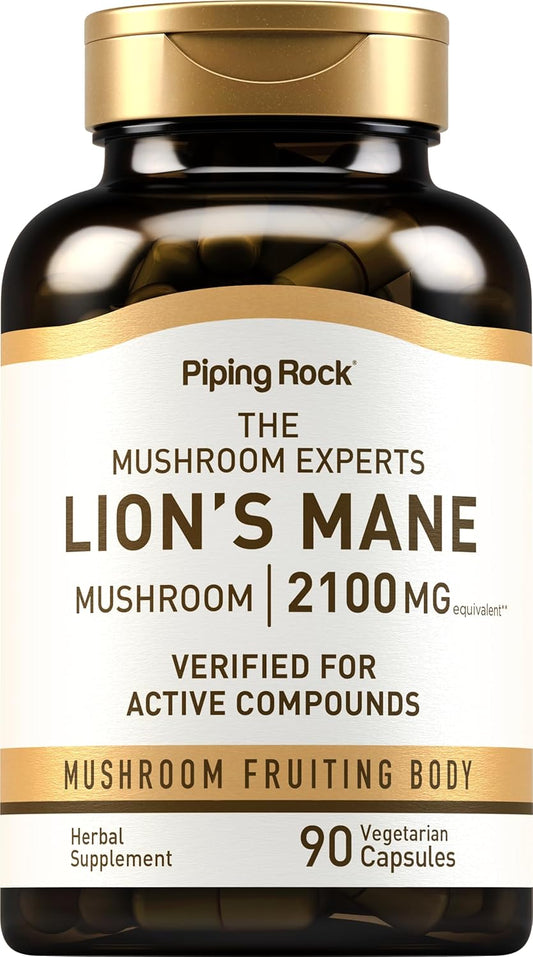 Lions Mane Mushroom Capsules 2100mg - 90 Count, Fruiting Body Extract with Black Pepper for Enhanced Absorption - Vegetarian & Non-GMO