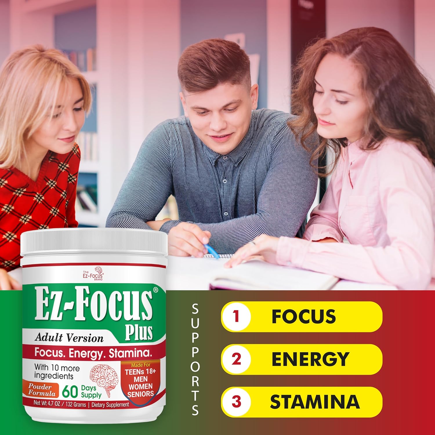 Lions Mane Mushroom Powder Complex for Brain Health, Focus, Energy & Memory - Nootropic Brain Support Supplement for Adults, Men & Women - 60 Day Supply