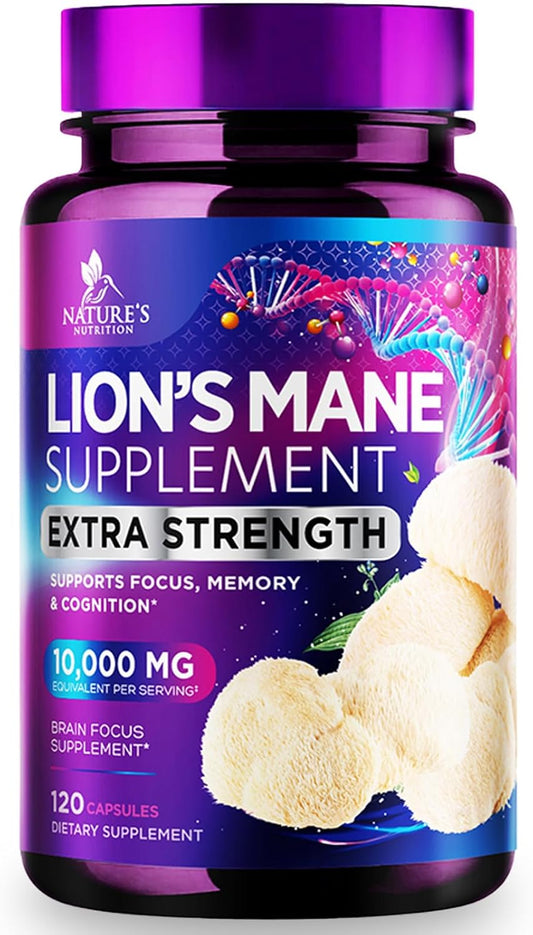 Lion's Mane Mushroom Supplement for Brain Support - Focus, Memory, Cognition & Immune Boost - Nootropic Extract - 120 Capsules