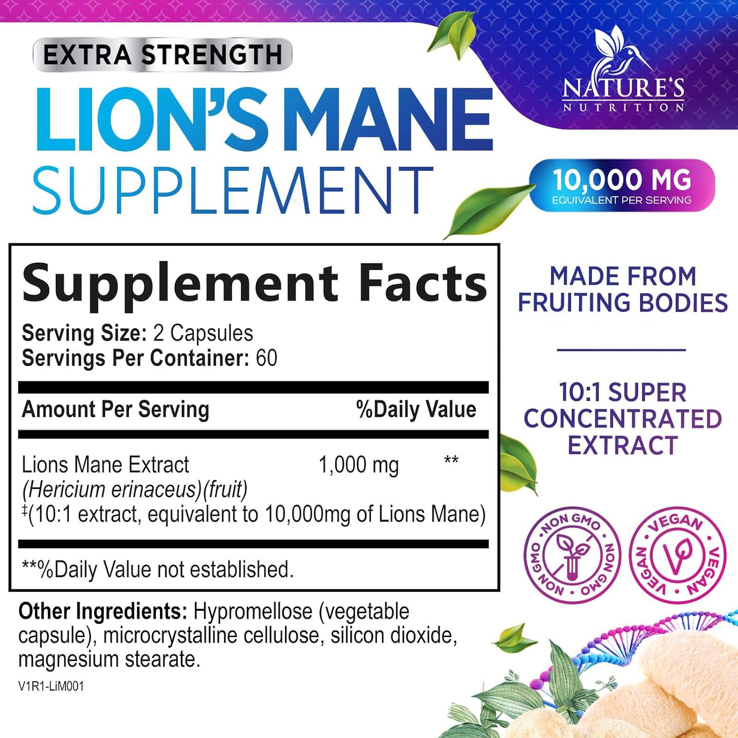 Lion's Mane Mushroom Supplement for Brain Support - Focus, Memory, Cognition & Immune Boost - Nootropic Extract - 120 Capsules