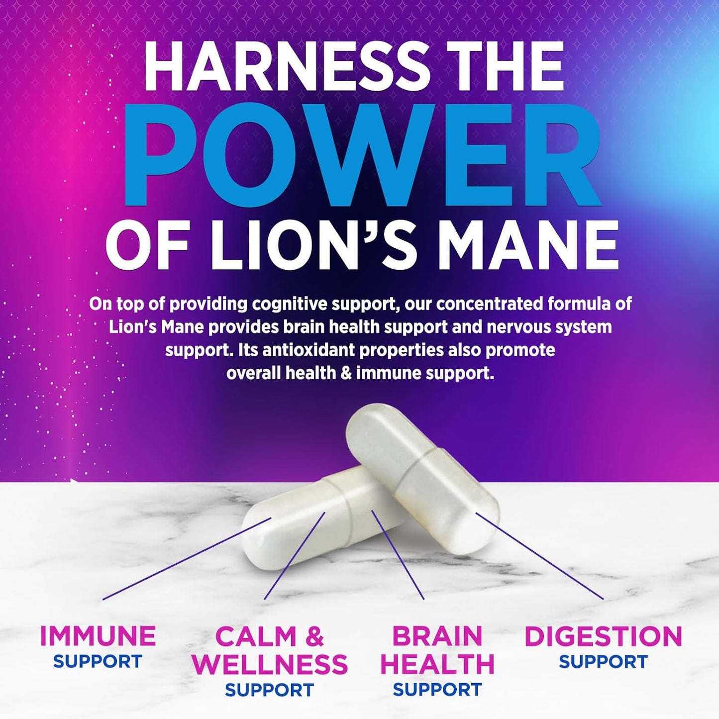 Lion's Mane Mushroom Supplement for Brain Support - Focus, Memory, Cognition & Immune Boost - Nootropic Extract - 120 Capsules
