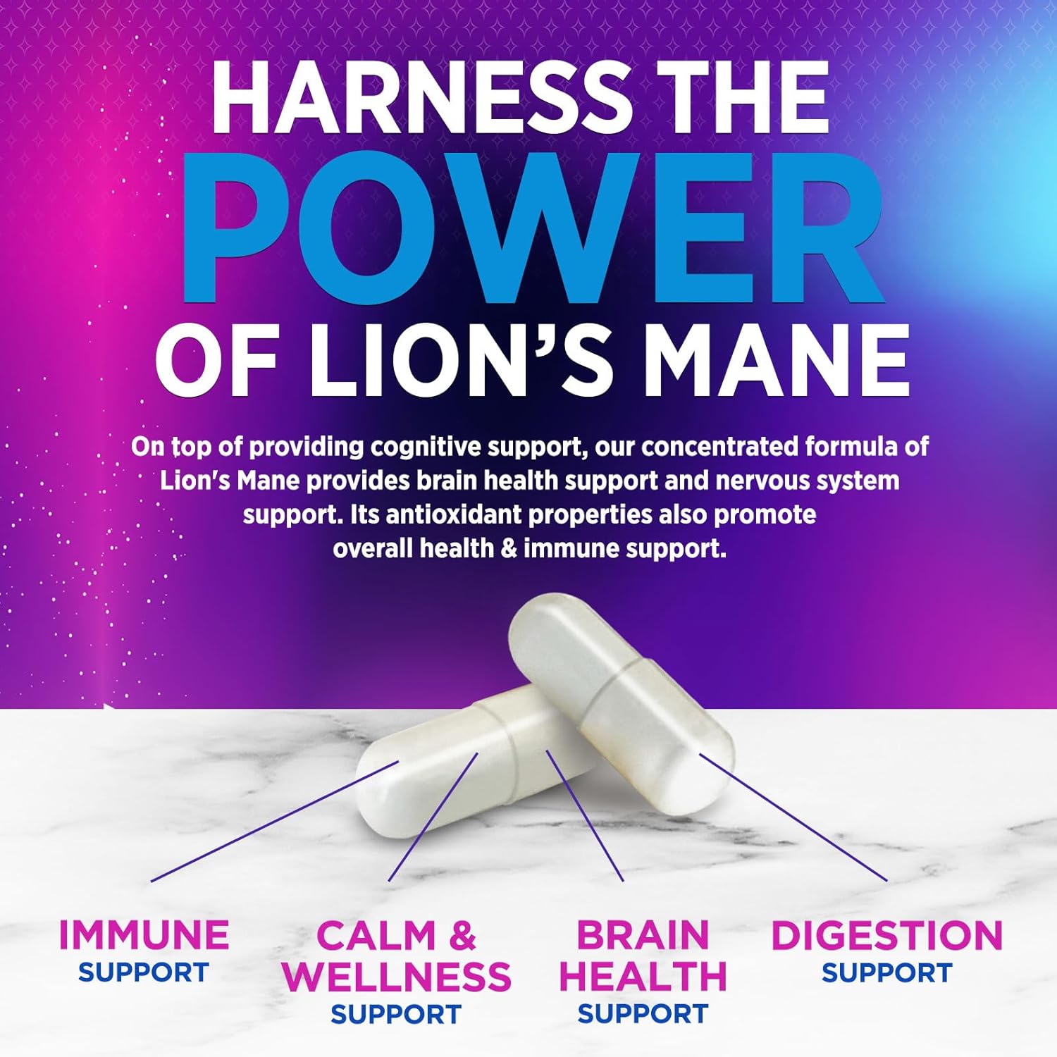 Lion's Mane Mushroom Supplement for Brain Support - Focus, Memory, Cognition & Immune Boost - Nootropic Extract - 120 Capsules