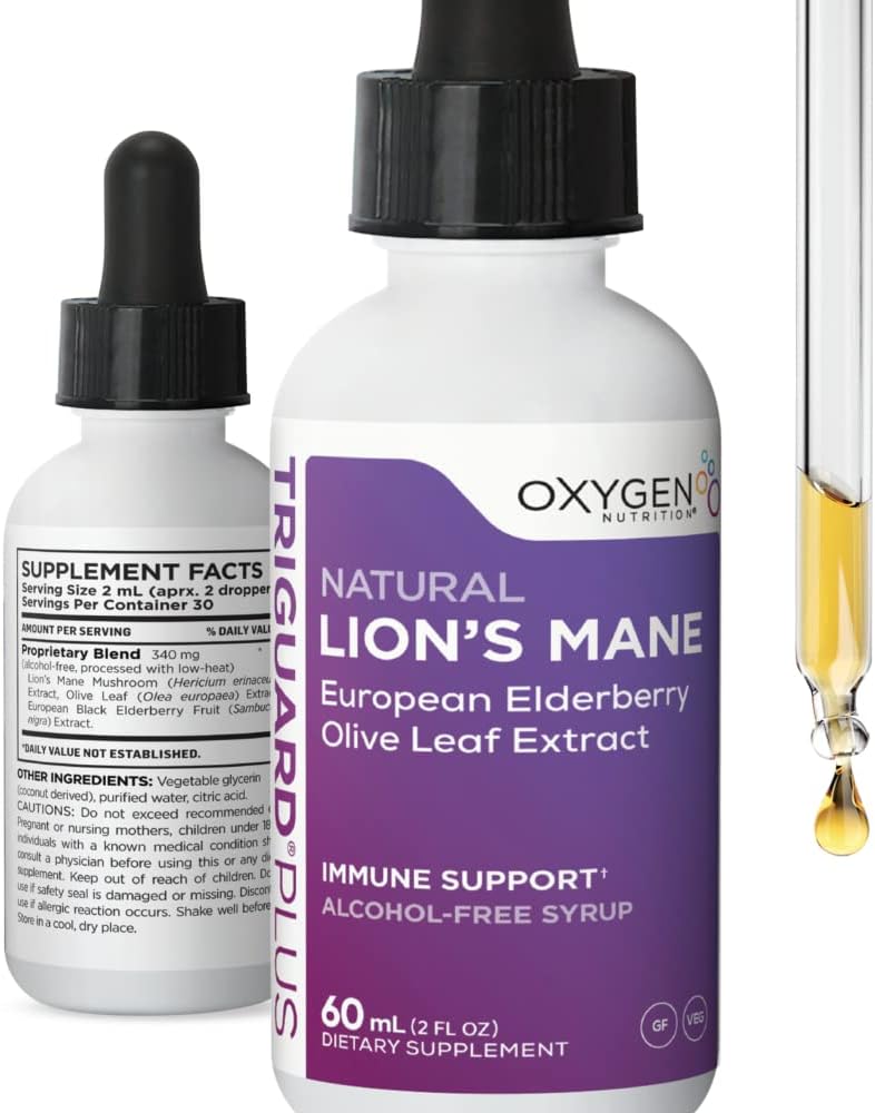 Lions Mane Nootropic with Olive Leaf & Elderberry Extract - Liquid Tincture for Mental Clarity, Focus, Memory, Immune Support & Energy - 2 fl oz - Non-GMO, Alcohol-Free, Made in USA - BoostGo Australia