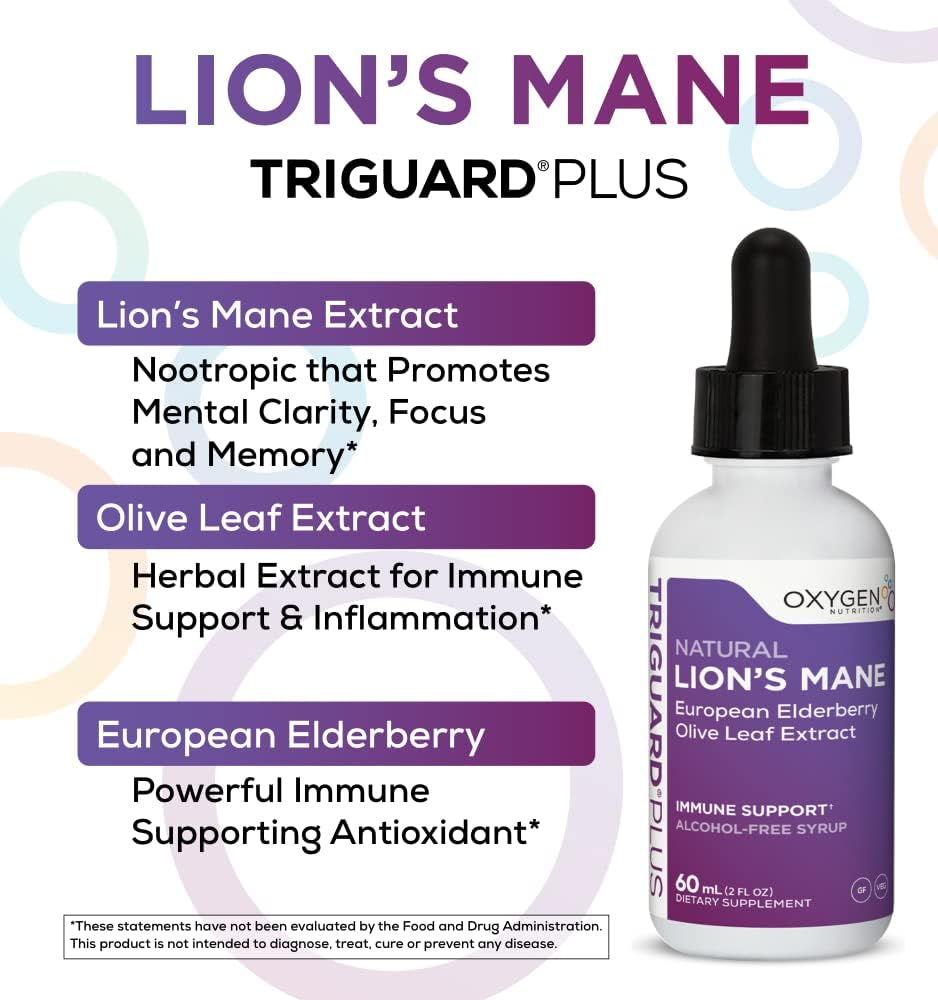 Lions Mane Nootropic with Olive Leaf & Elderberry Extract - Liquid Tincture for Mental Clarity, Focus, Memory, Immune Support & Energy - 2 fl oz - Non-GMO, Alcohol-Free, Made in USA - BoostGo Australia