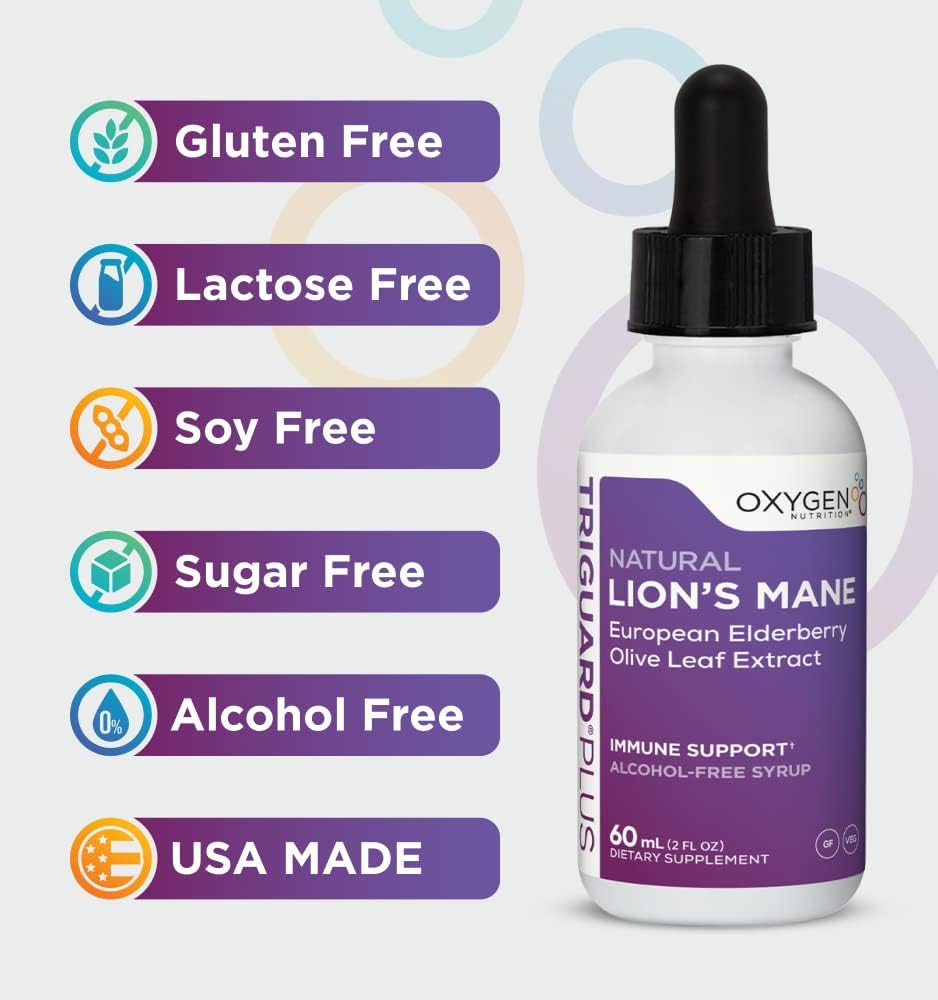 Lions Mane Nootropic with Olive Leaf & Elderberry Extract - Liquid Tincture for Mental Clarity, Focus, Memory, Immune Support & Energy - 2 fl oz - Non-GMO, Alcohol-Free, Made in USA - BoostGo Australia
