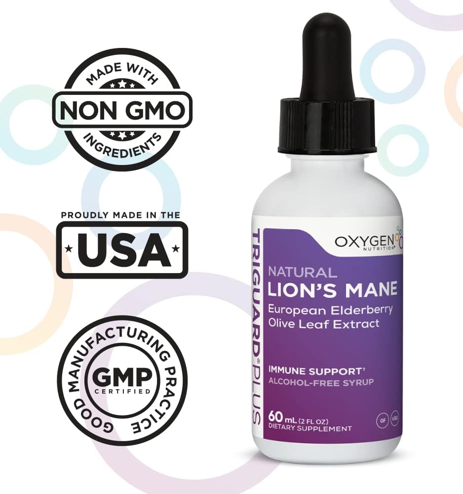 Lions Mane Nootropic with Olive Leaf & Elderberry Extract - Liquid Tincture for Mental Clarity, Focus, Memory, Immune Support & Energy - 2 fl oz - Non-GMO, Alcohol-Free, Made in USA - BoostGo Australia