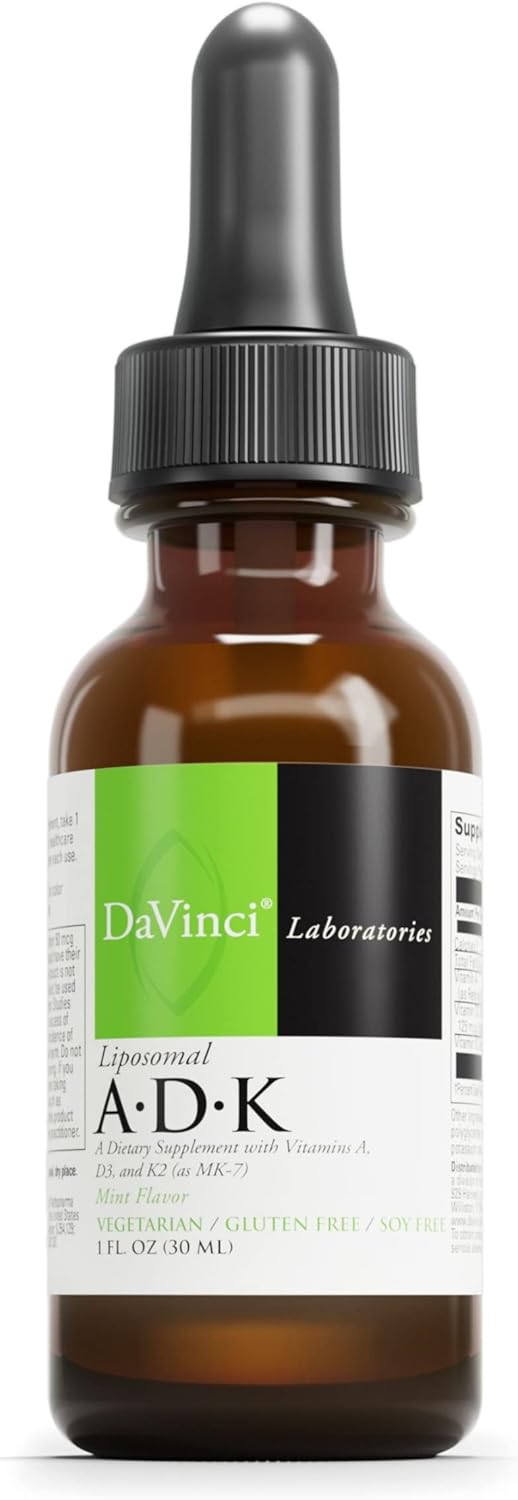 Liposomal ADK Liquid Supplement for Immune, Bone, and Heart Health - Vitamin A, D3, K2 - 30 ml - Gluten-Free & Vegetarian