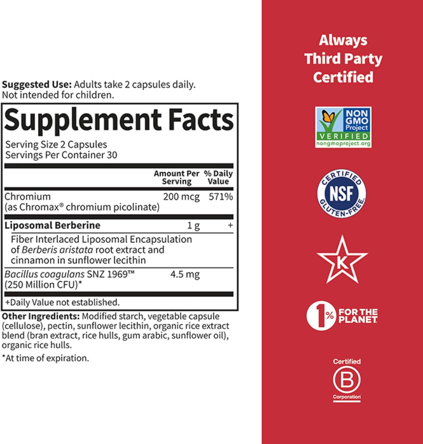 Liposomal Berberine and Chromium Picolinate by Garden of Life: Supports Healthy Blood Sugar, Glucose Metabolism, and Cholesterol with Added Probiotics for Digestive Health - Non GMO, Gluten Free, Kosher - 30 Servings
