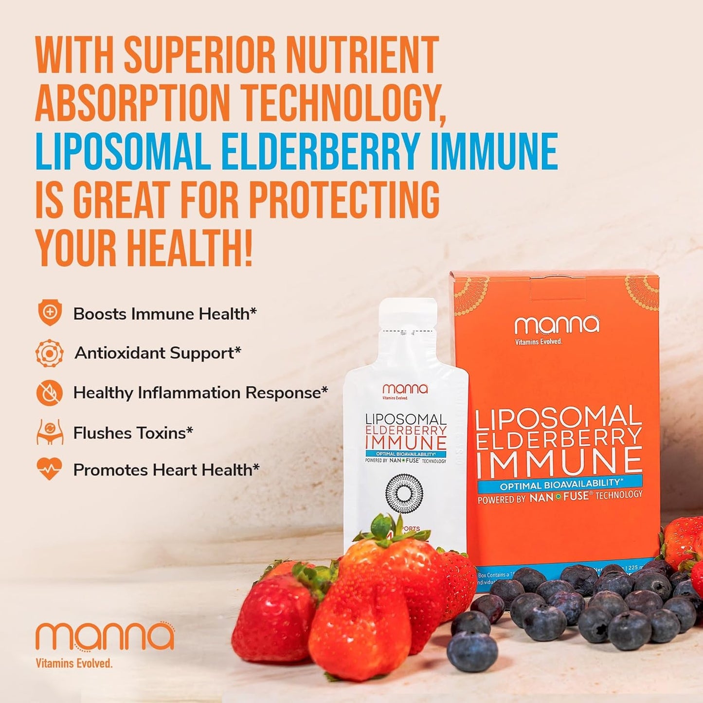 Liposomal Elderberry Immune Support with Zinc, Vitamin C, Echinacea - Manna Vitamins - Adult Elderberry Syrup