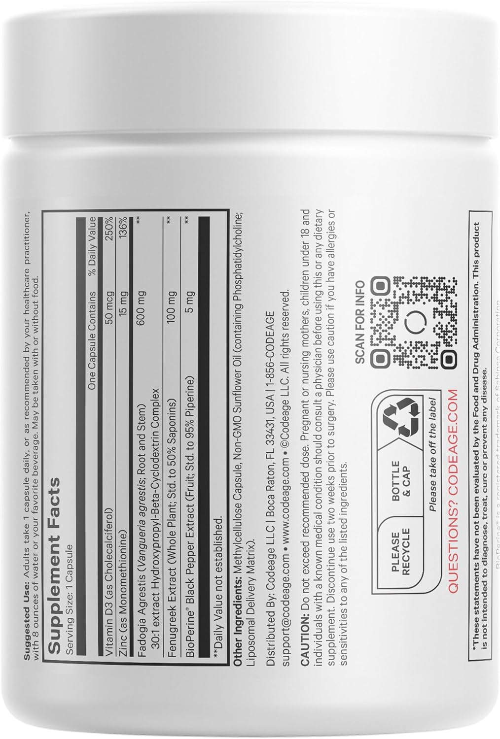 Liposomal Fadogia Agrestis 600mg Supplement with Vitamin D3, Zinc, Fenugreek, and BioPerine - 2-Month Supply - Non-GMO - 60 Capsules