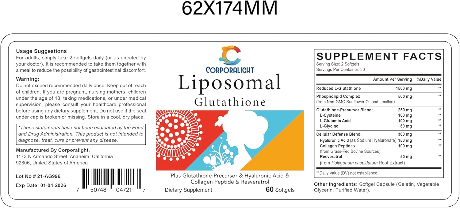 Liposomal Glutathione and Spermidine Supplements - Non-GMO Formula for Enhanced Cellular Health