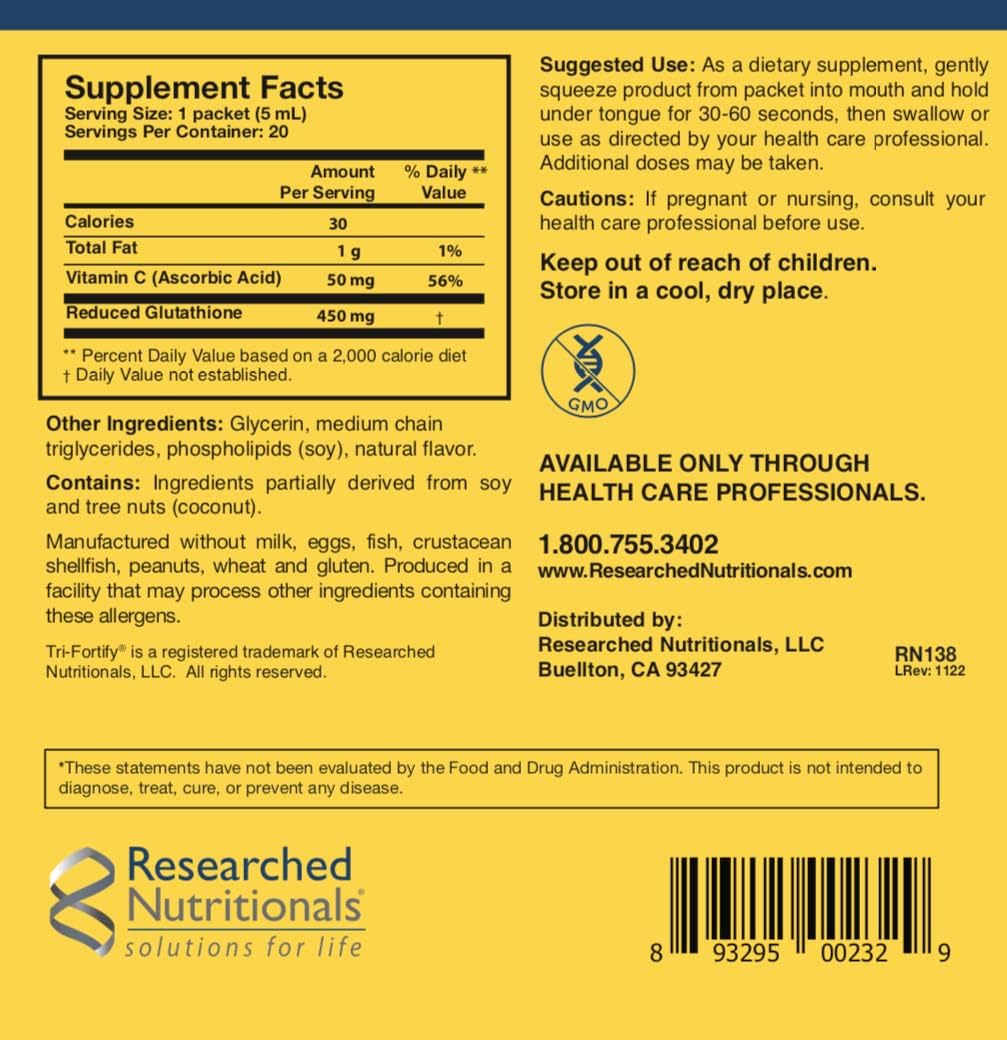 Liposomal Glutathione Liquid Gel + Vitamin C - Tri-Fortify for Natural Energy & Immune Support - Clinically Researched Orange Packets