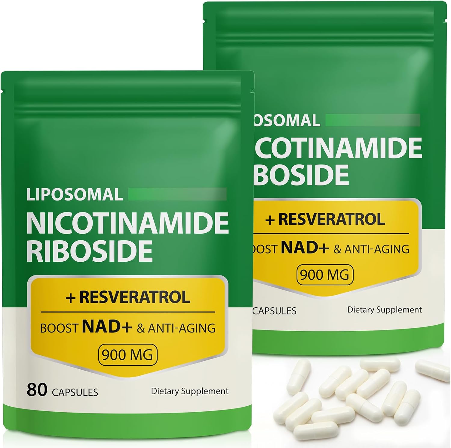 Liposomal NAD Supplement 900mg with Resveratrol - Supports Muscle, Brain, Cellular Energy - Alternative to NMN Supplement for Men and Women - 160 Capsules