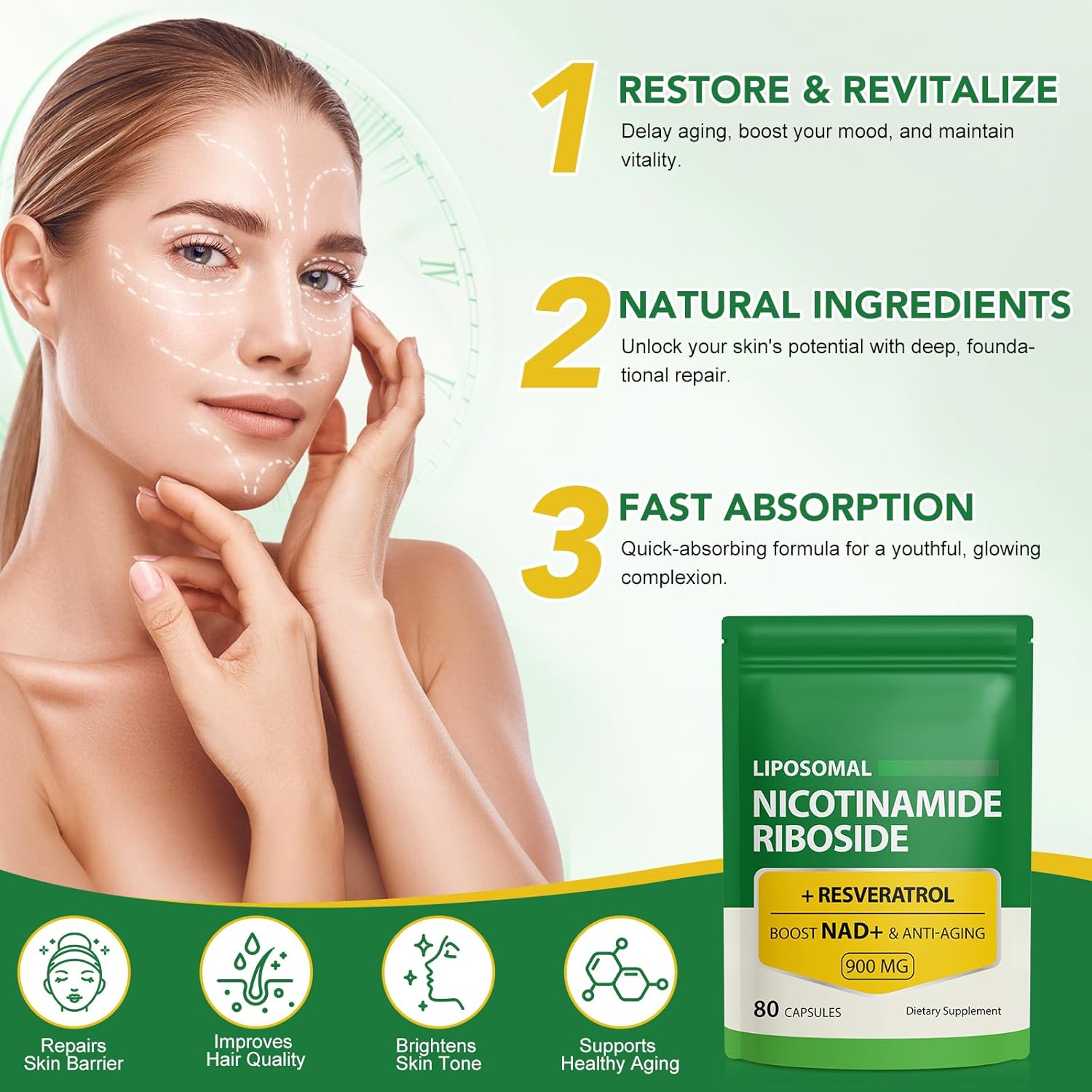 Liposomal NAD Supplement 900mg with Resveratrol - Supports Muscle, Brain, Cellular Energy - Alternative to NMN Supplement for Men and Women - 160 Capsules