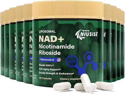 Liposomal NAD+ Supplement with Nicotinamide Riboside, Resveratrol & Quercetin - 900 Mg for Energy Boost - 1000 Capsules for Men and Women