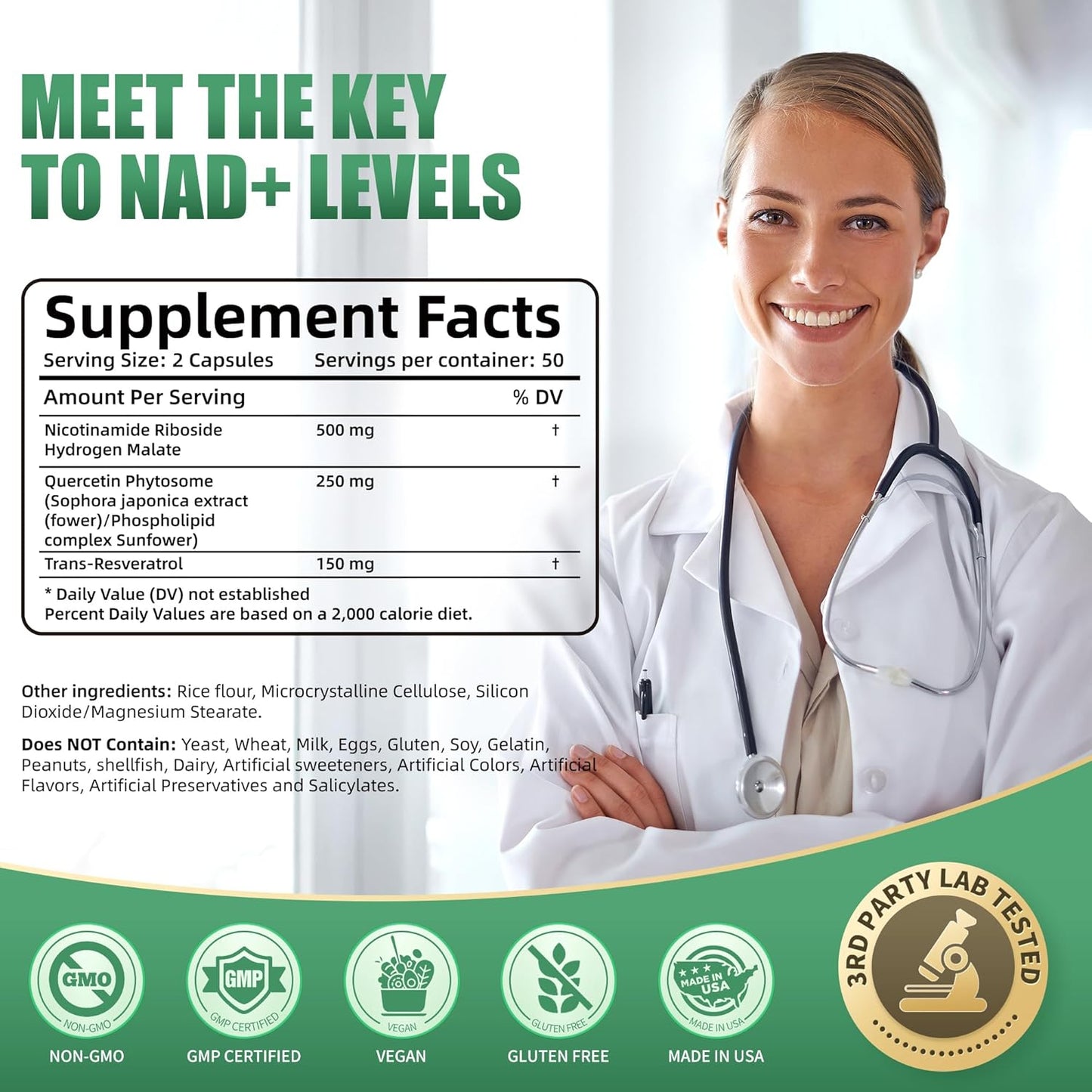 Liposomal NAD+ Supplement with Resveratrol & Quercetin - 900 Mg NAD Nicotinamide Riboside Capsules for Energy Boost - Men and Women Formula - 800 Caps