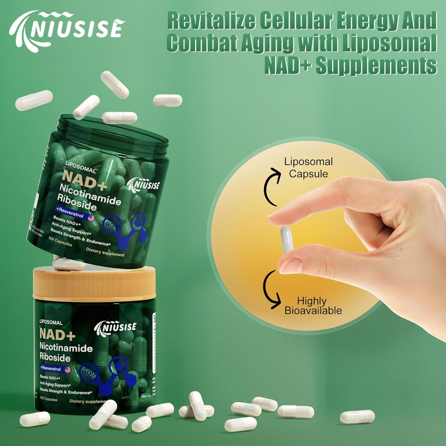 Liposomal NAD+ Supplement with Resveratrol & Quercetin - 900 Mg NAD Nicotinamide Riboside Capsules for Energy Boost - Men and Women Formula - 800 Caps
