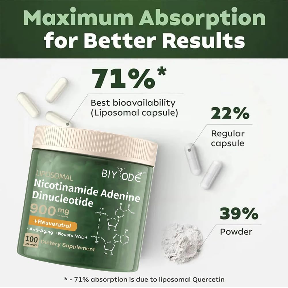 Liposomal Nicotinamide Riboside 900mg NAD+ Supplement for Anti-Aging, Energy, Focus - 2 Bottles of 200 Count Tablets