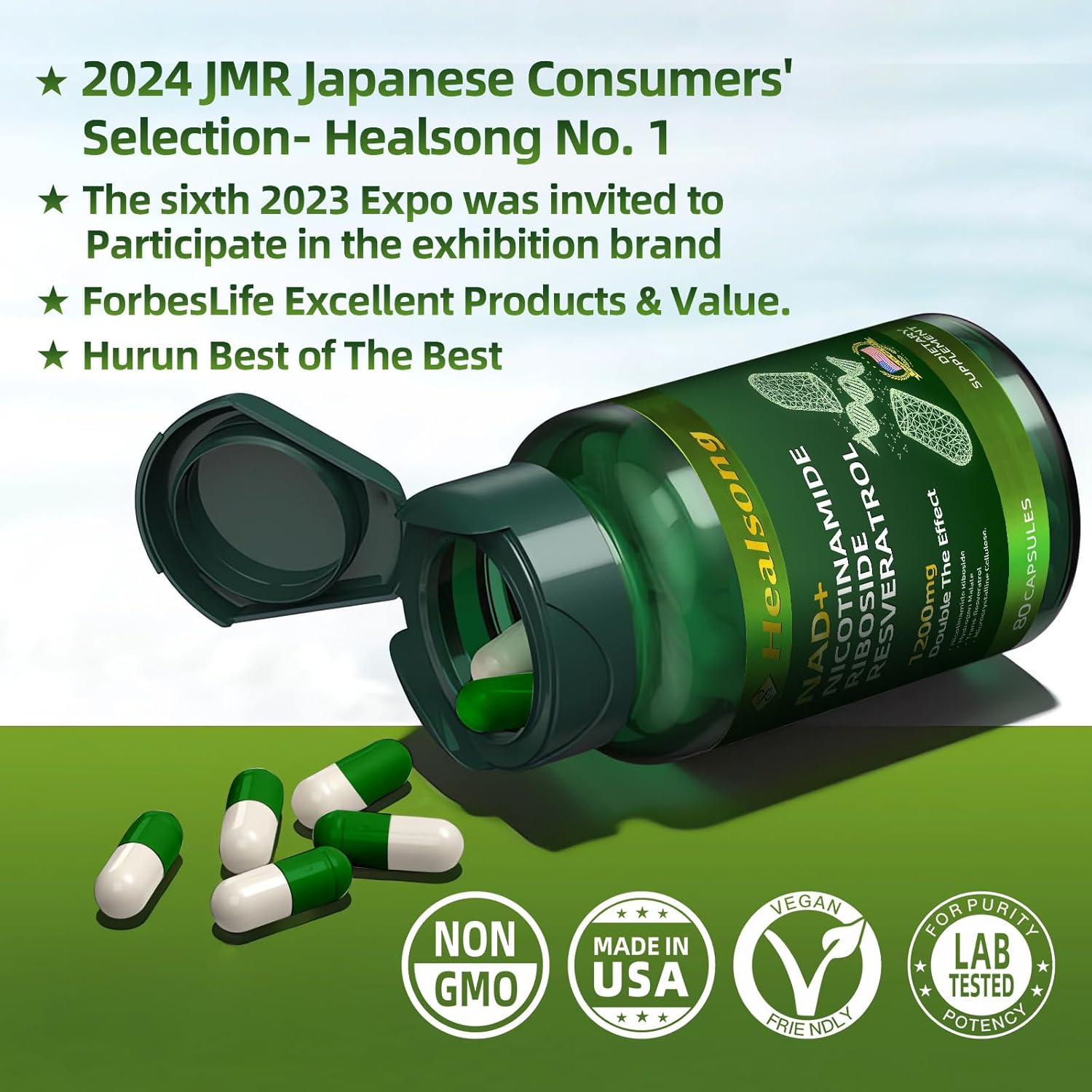 Liposomal Nicotinamide Riboside & Resveratrol NAD+ Supplement for Anti-Aging & Energy Boost - 80 Capsules