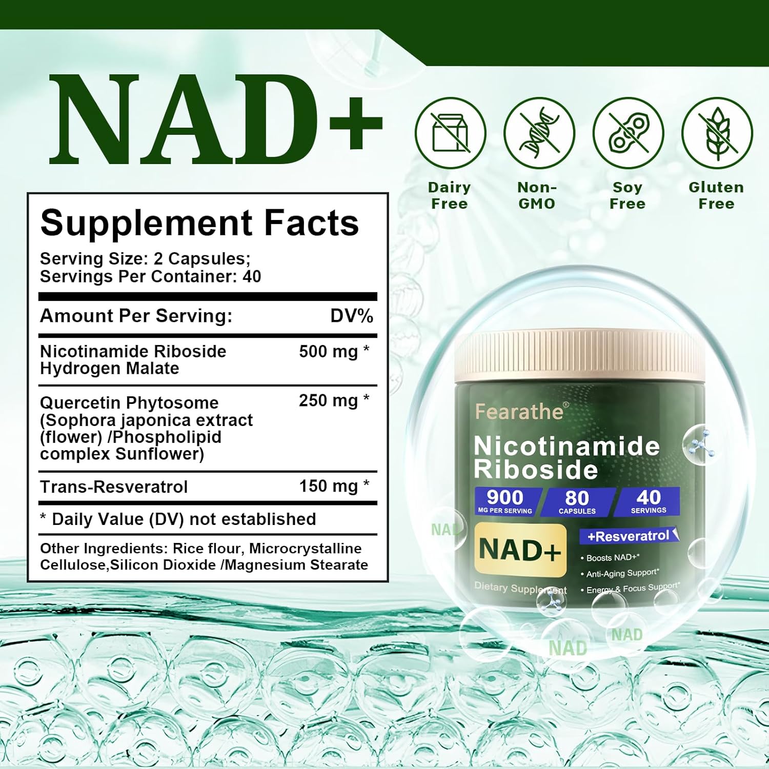 Liposomal Nicotinamide Riboside with Resveratrol & Quercetin - Anti-Aging & Energy Supplement - 80 Capsules