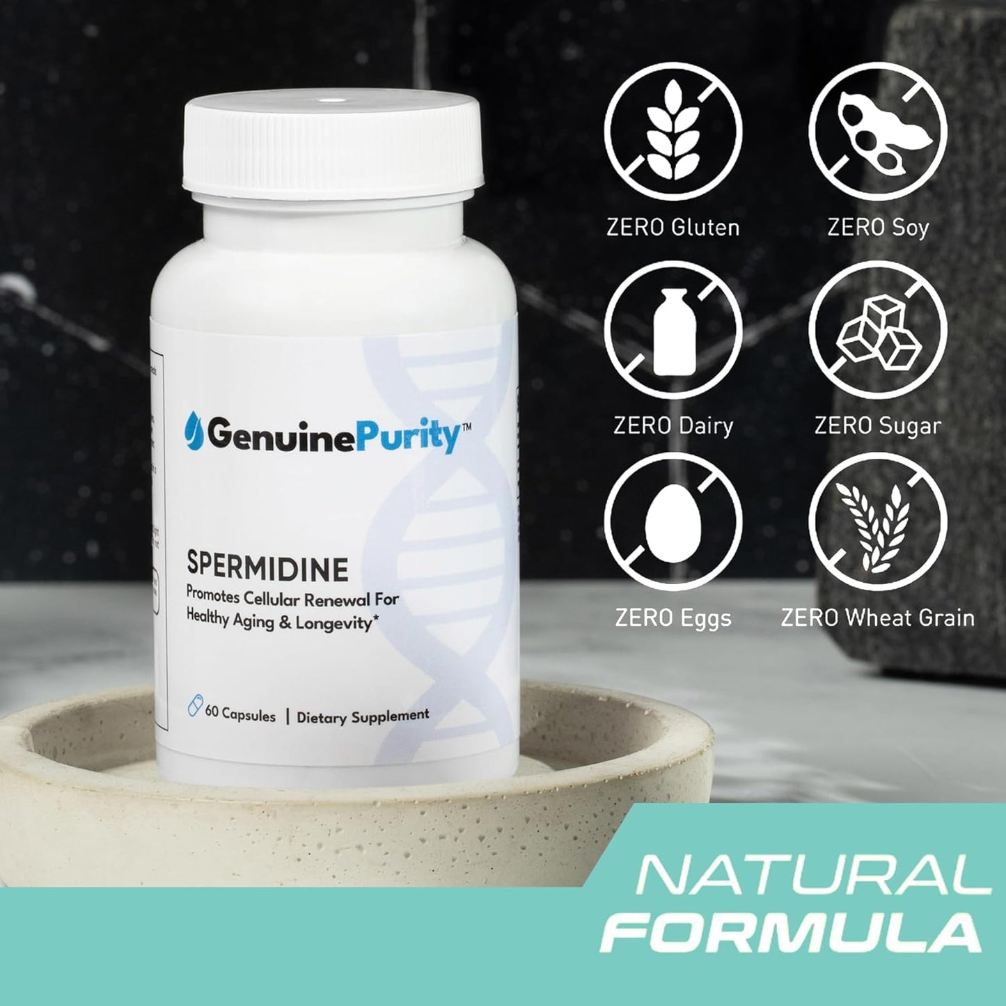 Liposomal Spermidine 8mg Capsules for Cellular Renewal - Vegan & Non-GMO Wheat Germ Extract - Healthy Aging Supplement for Men & Women - 60 Count