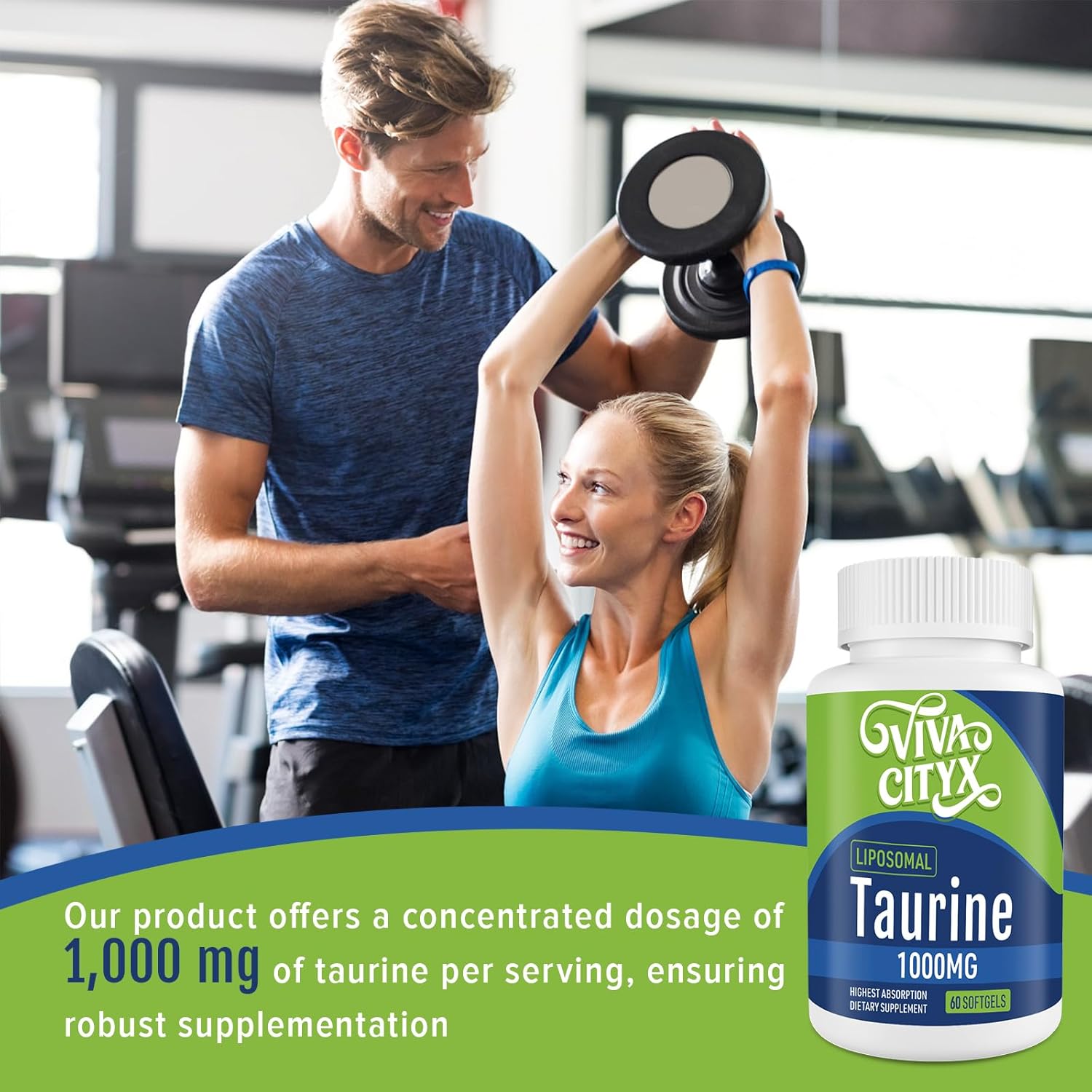 Liposomal Taurine 1000mg Supplement for Heart, Liver, Brain - Vegan & Gluten Free - High Absorption - 60 Softgels