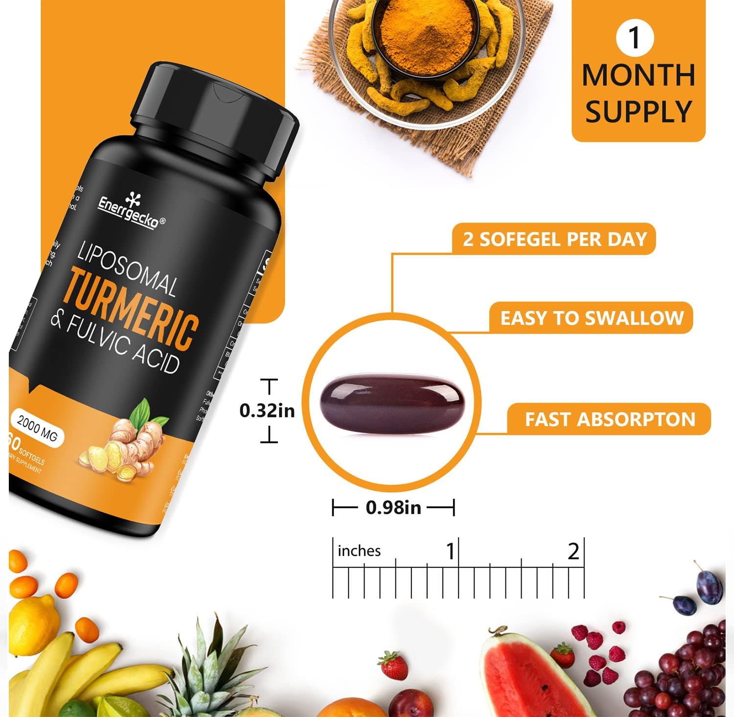 Liposomal Turmeric Curcumin 2000mg with Black Pepper & Ginger for Superior Absorption - 60 Count (Pack of 4)