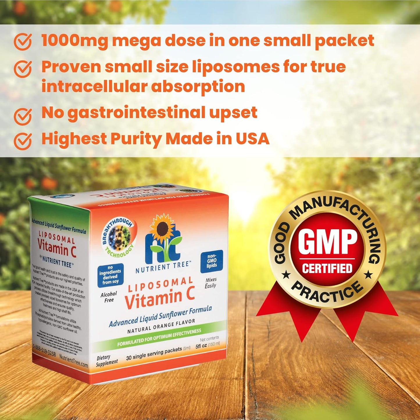 Liposomal Vitamin C 1,000mg - 30 Packets, 5ml Each | High Bioavailability, Non-GMO Formula | Potent and Professionally Formulated
