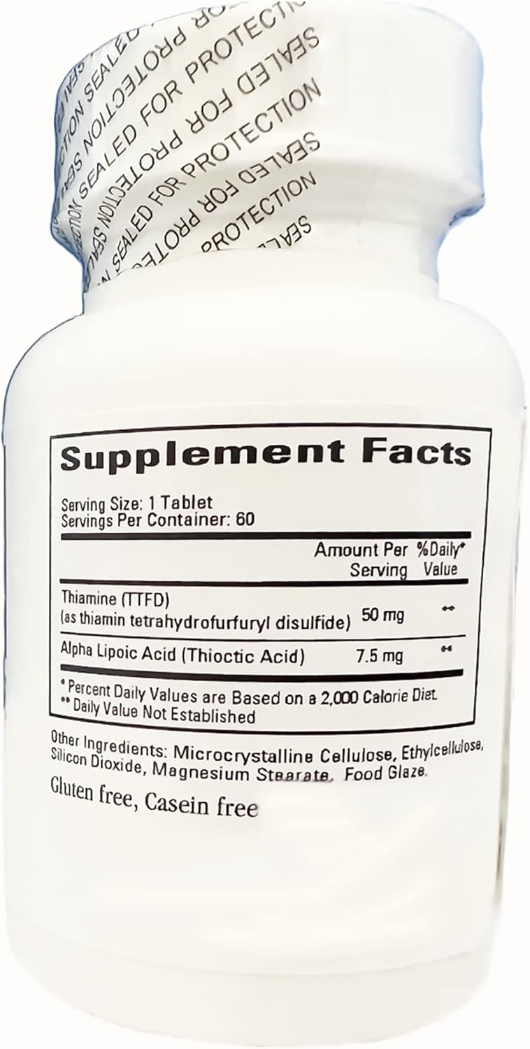 Lipothiamine B Supplement with Alpha Lipoic Acid - 120 Tablets of Vitamin B1 for Cardiovascular Health