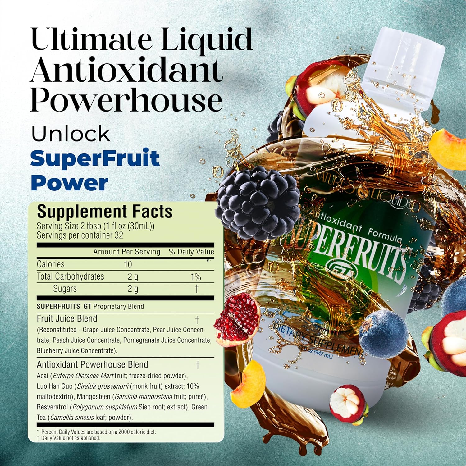 Liquid Antioxidant Formula with Green Tea & Resveratrol - Nature's Liquids Superfruits GT - 32 Servings