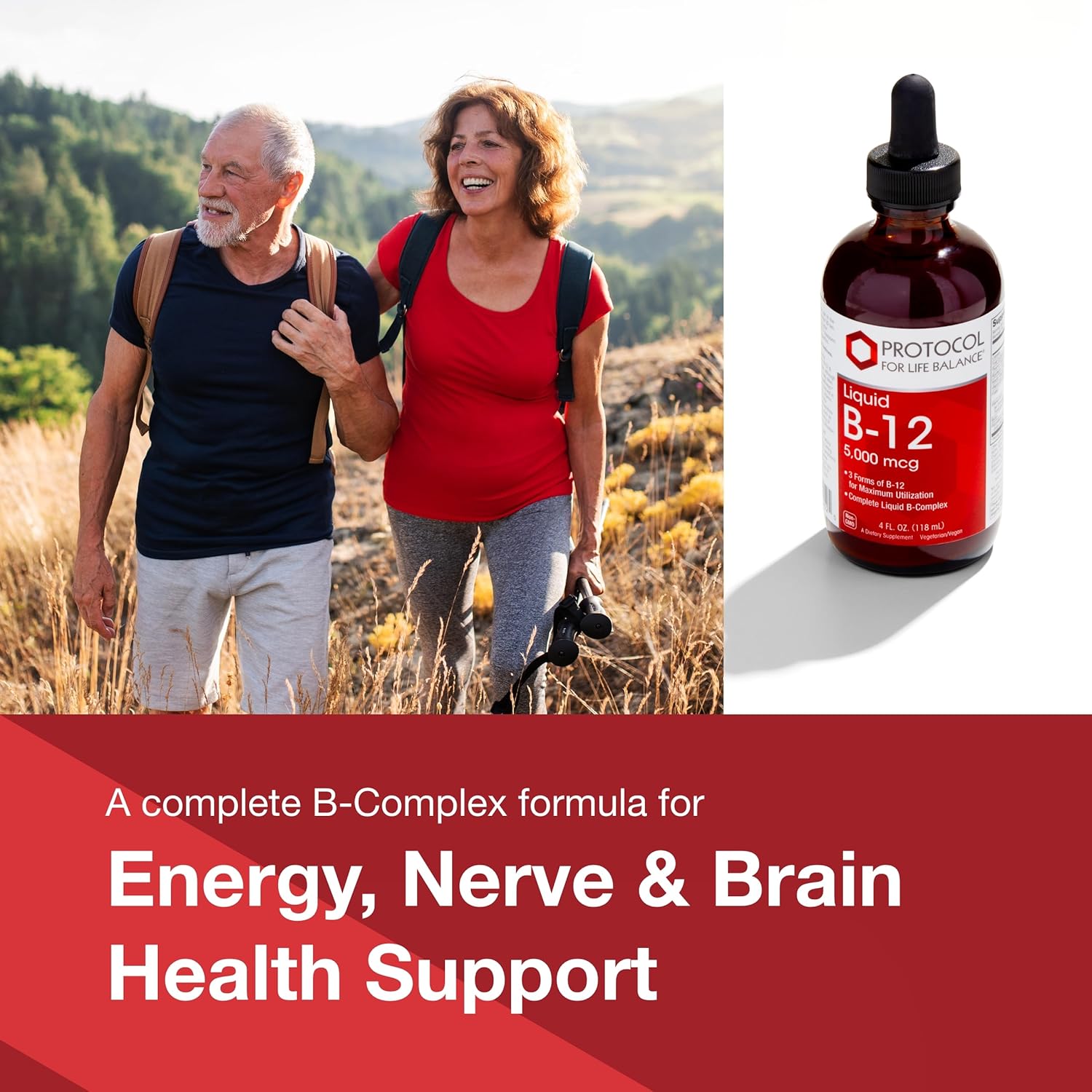 Liquid B-12 5,000mcg - Nervous System Support with B Vitamins - Dairy Free & Vegan - 4 fl oz by Protocol