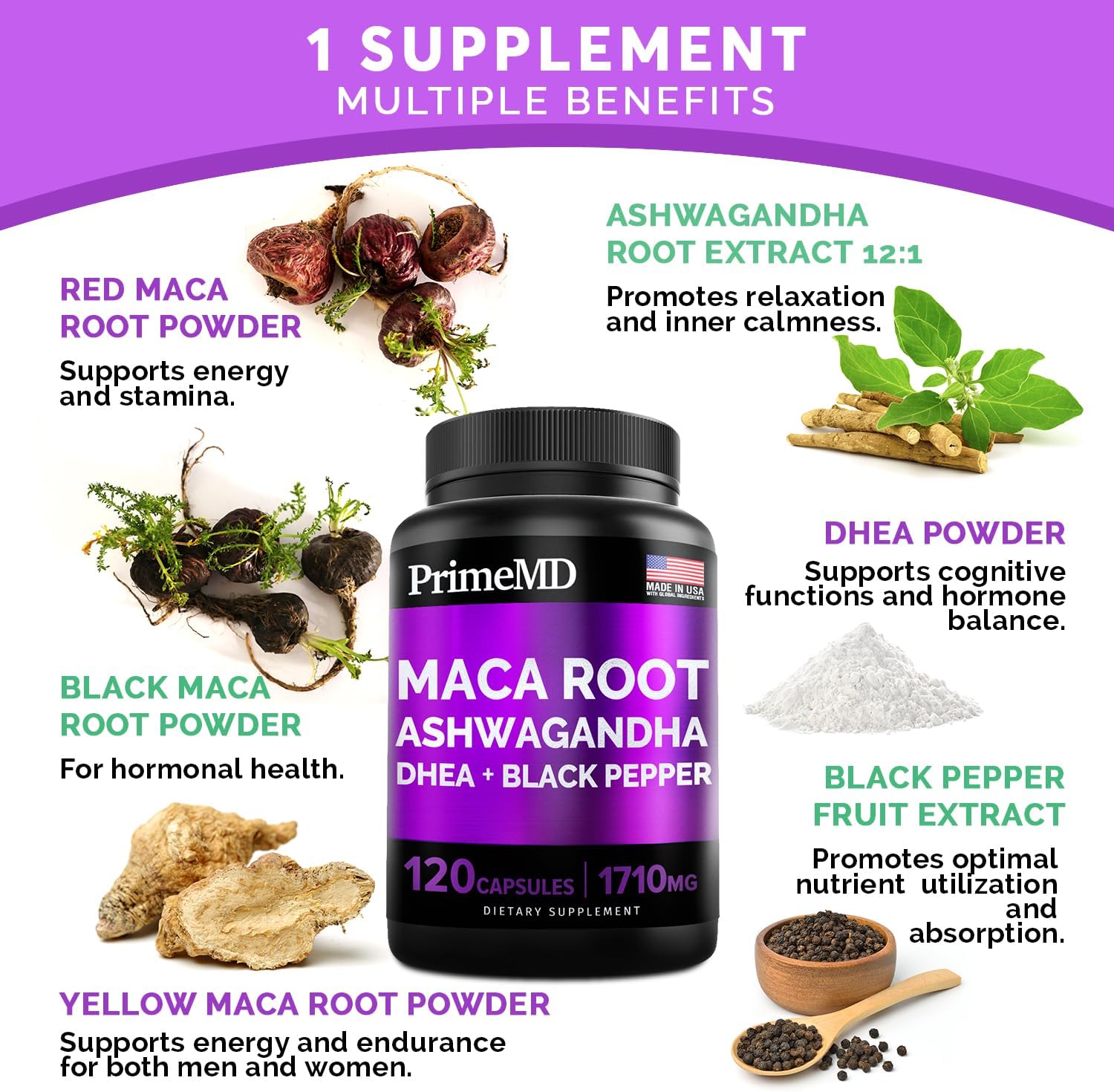 Liquid Biotin Collagen Keratin Drops & Maca Root Ashwagandha Bundle - Hair, Skin, Nails, Energy Support Supplement