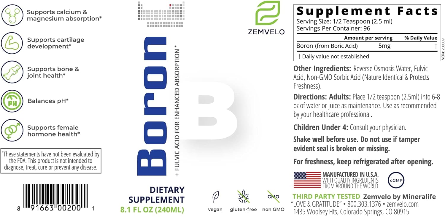 Liquid Boron Supplement | 96 Day Supply | Promotes Joint and Bone Health | Enhances Calcium and Magnesium Absorption