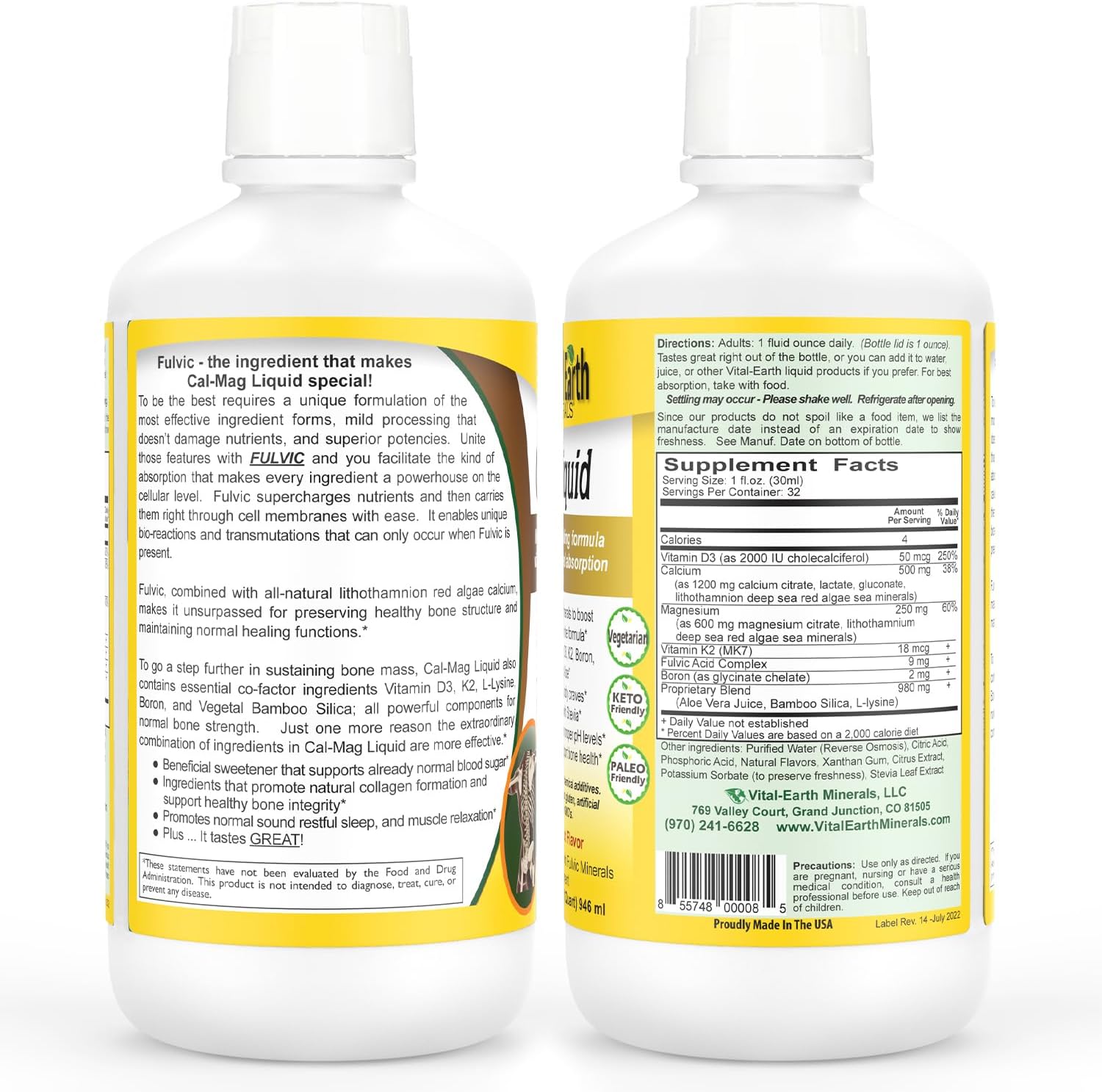 Liquid Cal Mag + Super Multi for Bone & Wellness Support with Liquid Multivitamins and MTHFR Support - 32 Oz Each
