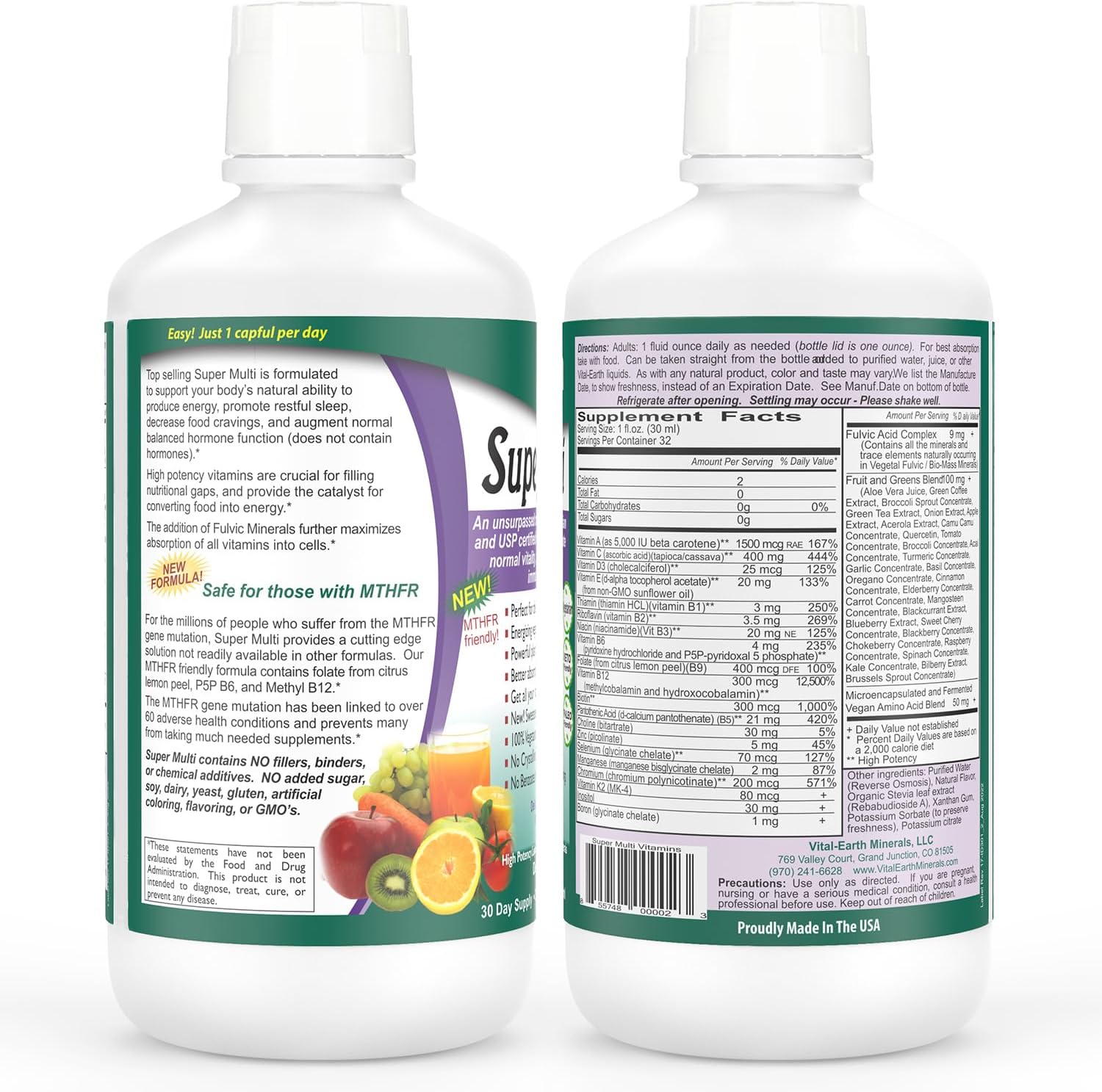 Liquid Cal Mag + Super Multi for Bone & Wellness Support with Liquid Multivitamins and MTHFR Support - 32 Oz Each