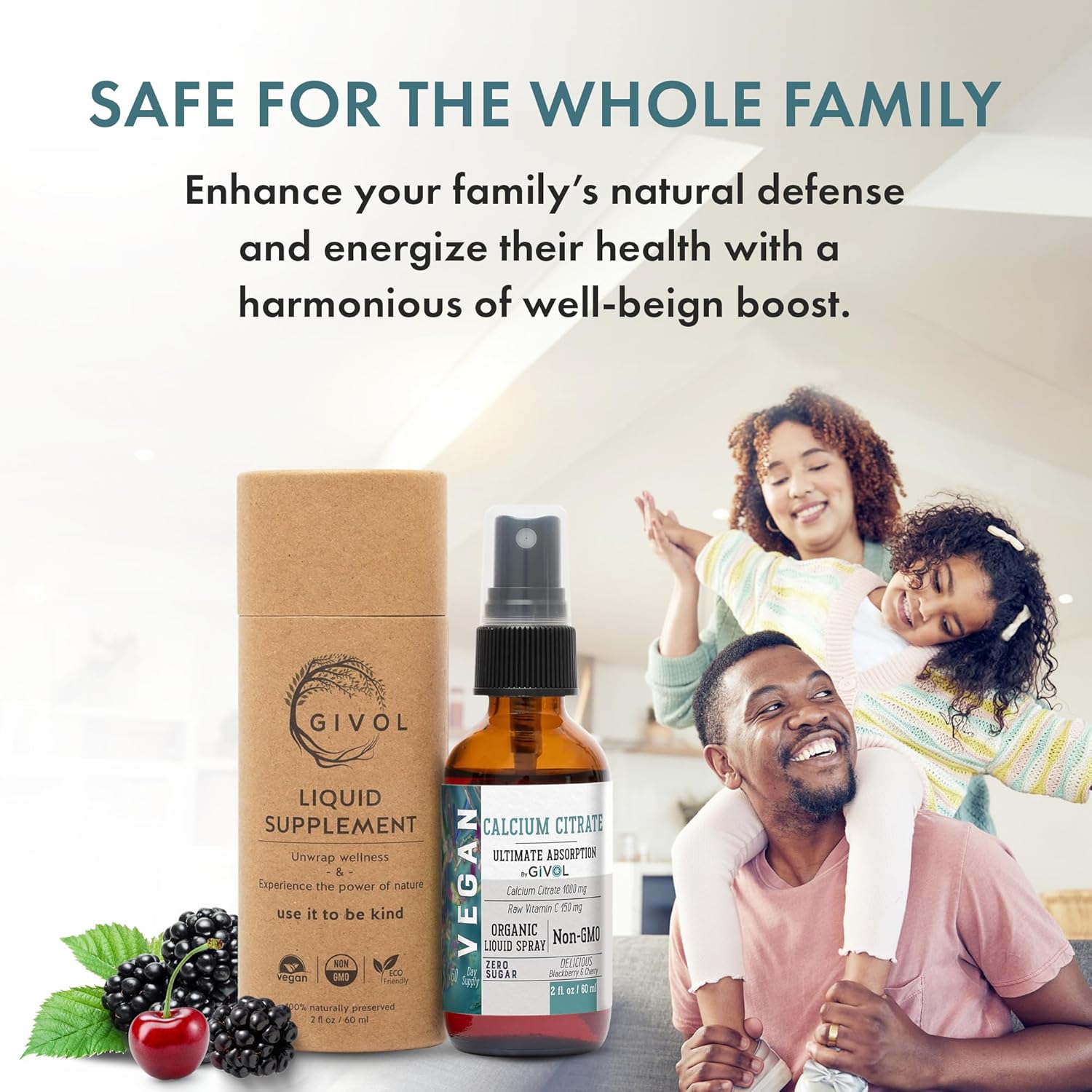 Liquid Calcium Citrate & Vitamin C Spray Mist for Better Absorption, Wild Cherry & BlackBerry Flavor, 1000mg Calcium & 150mg Vitamin C, Non-GMO, Gluten Free, Sugar-Free - 2oz
