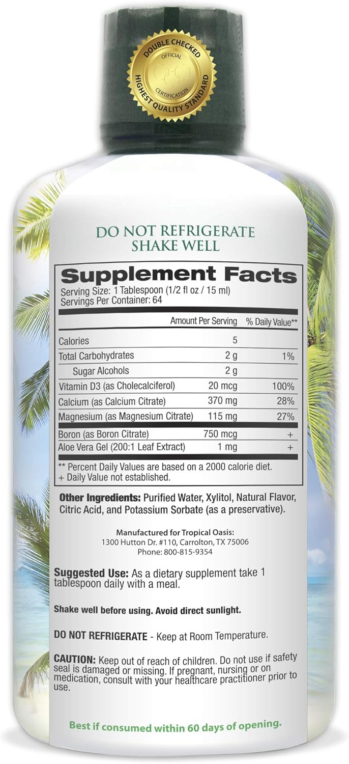 Liquid Calcium Magnesium Citrate Supplement for Strong Bones - Natural Formula with Vitamin D3 - High Absorption Rate - 32oz Bottle