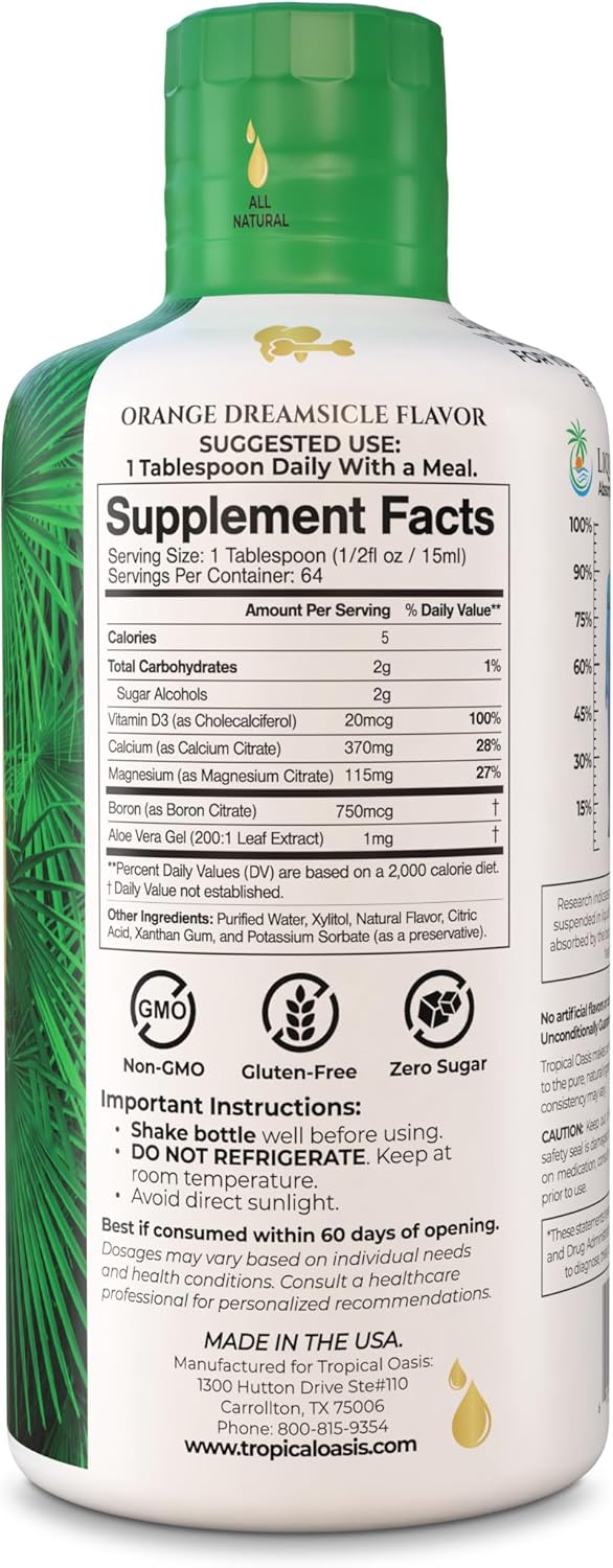 Liquid Calcium Magnesium Supplement for Strong Bones & Teeth | High Absorption Formula | 32 Fl Oz, 64 Servings