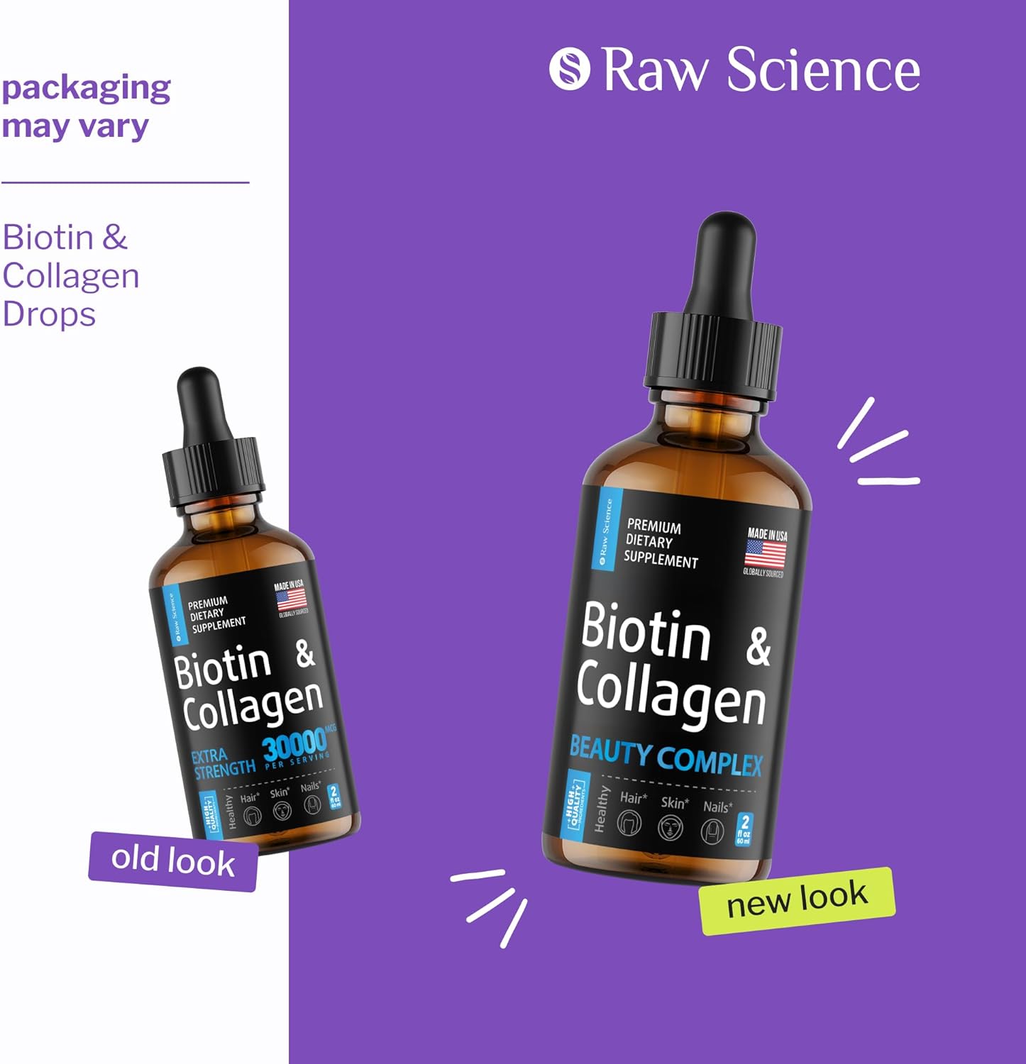 Liquid Collagen & Biotin Hair Growth Supplements - 10000mcg Biotin, 20000mcg Collagen Peptides - Hair Vitamins for Women & Men - Skin, Nail Strengthener - Made in USA - 2 floz