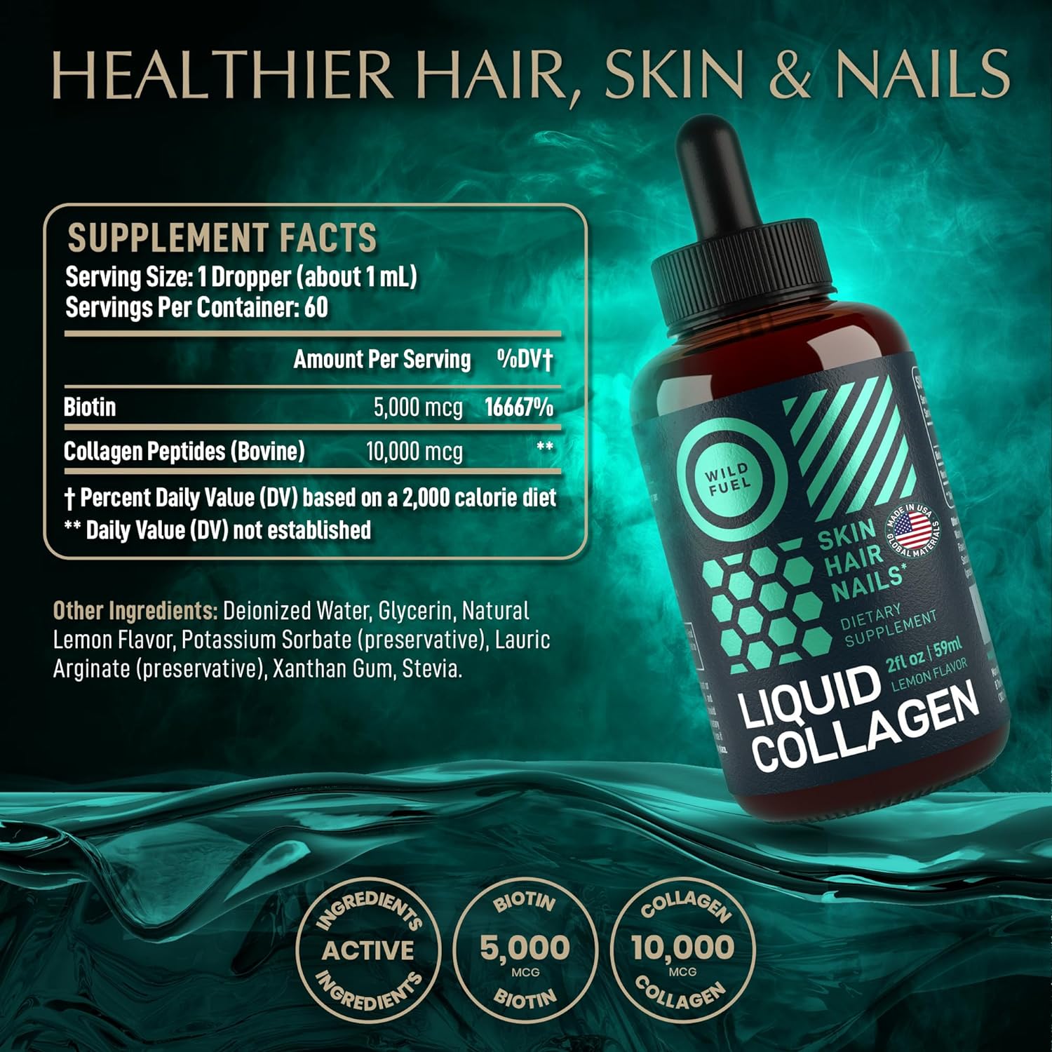 Liquid Collagen Peptides with Biotin and Dental Probiotics Bundle for Fresh Breath by WILD FUEL