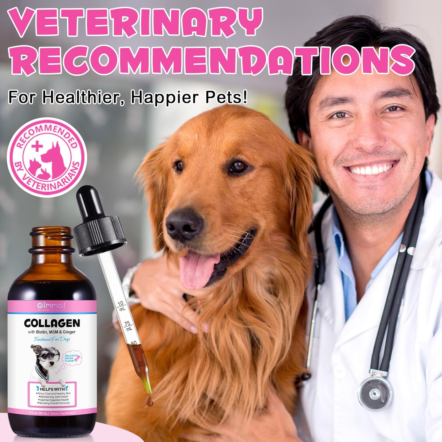 Liquid Collagen Supplement for Dogs with Biotin, MSM & Ginger - Skin and Coat Treatment - 60ml