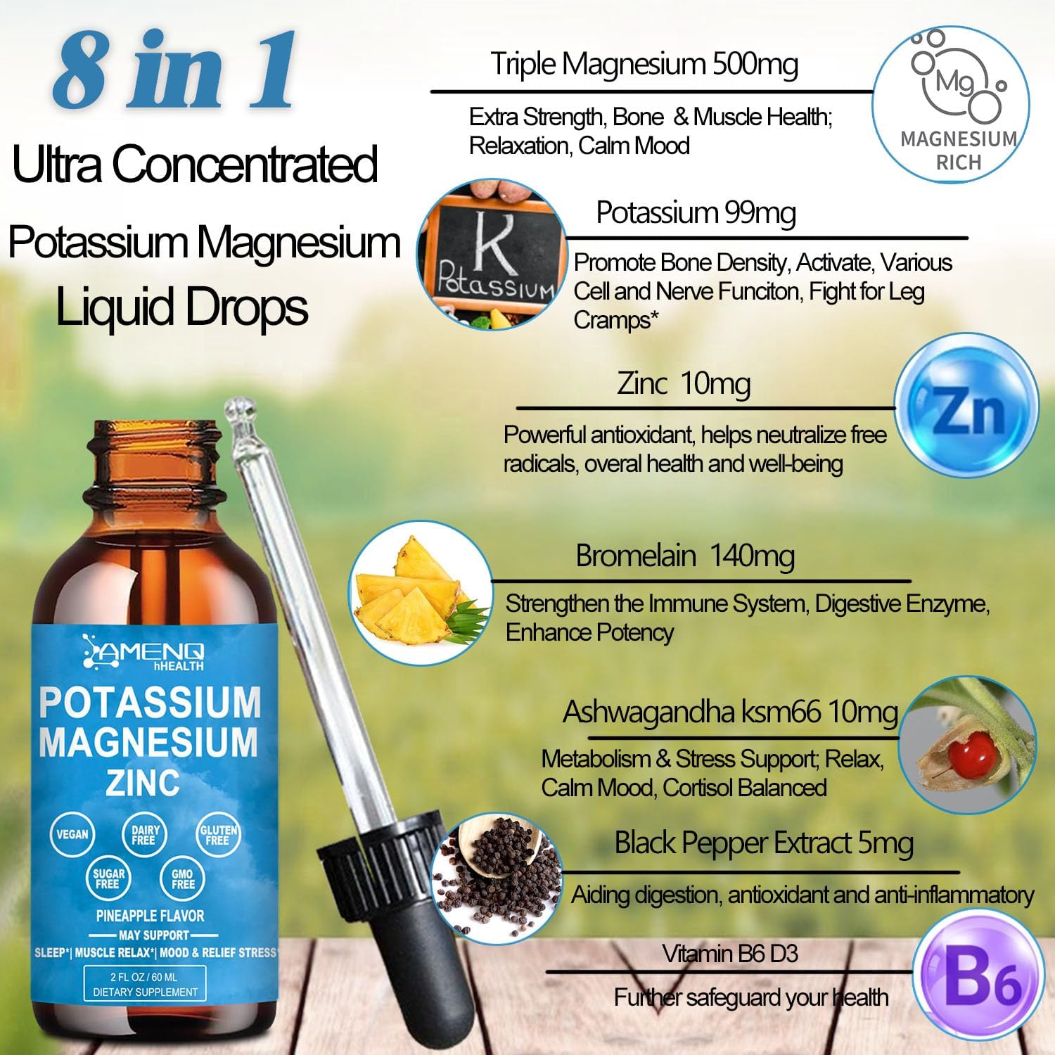 Liquid Cortisol Supplement with Potassium and Magnesium - Stress Relief and Electrolyte Support Drops