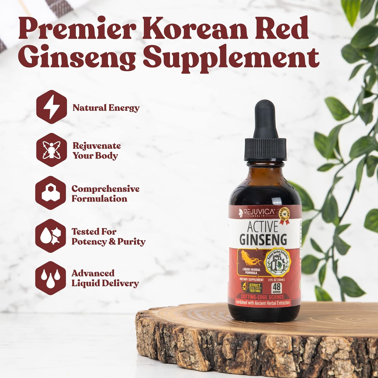 Liquid Energy & Stress Support with Rhodiola Root & Ginseng Root for Better Absorption by Rejuvica Health