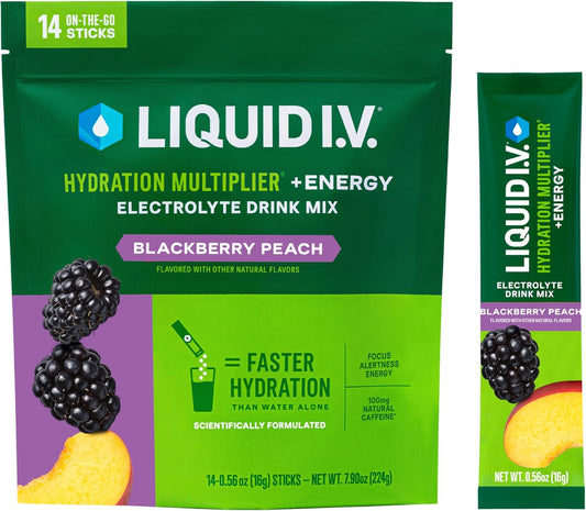 Liquid I.V.® Energy + Hydration Multiplier - BlackBerry Peach Electrolyte Powder Drink Mix (1 Pack, 14 Servings) - BoostGo Australia