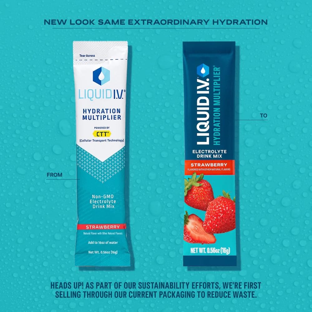 Liquid I.V.® Strawberry Hydration Powder Packets - Electrolyte Drink Mix Sticks - 12 Pack (192 Servings)